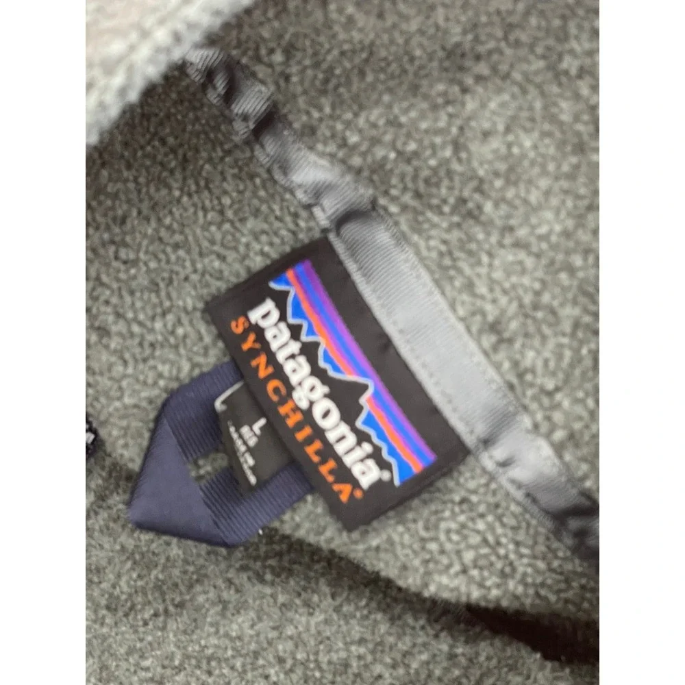 Patagonia Synchilla Fleece Vest Mens Large Gray Navy Blue Full Zip 23011 Older